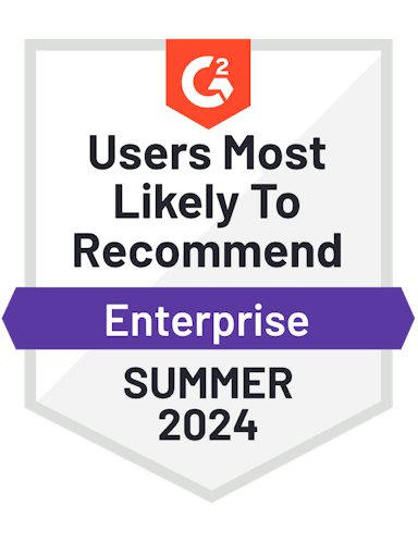 G2 Users Most Likely to Recommend Badge for an Enterprise company Summer 2024