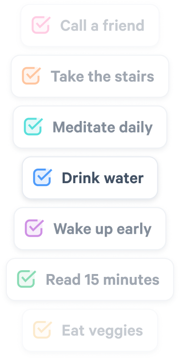 list of daily activities including drink water, meditate daily, take the stairs, etc.