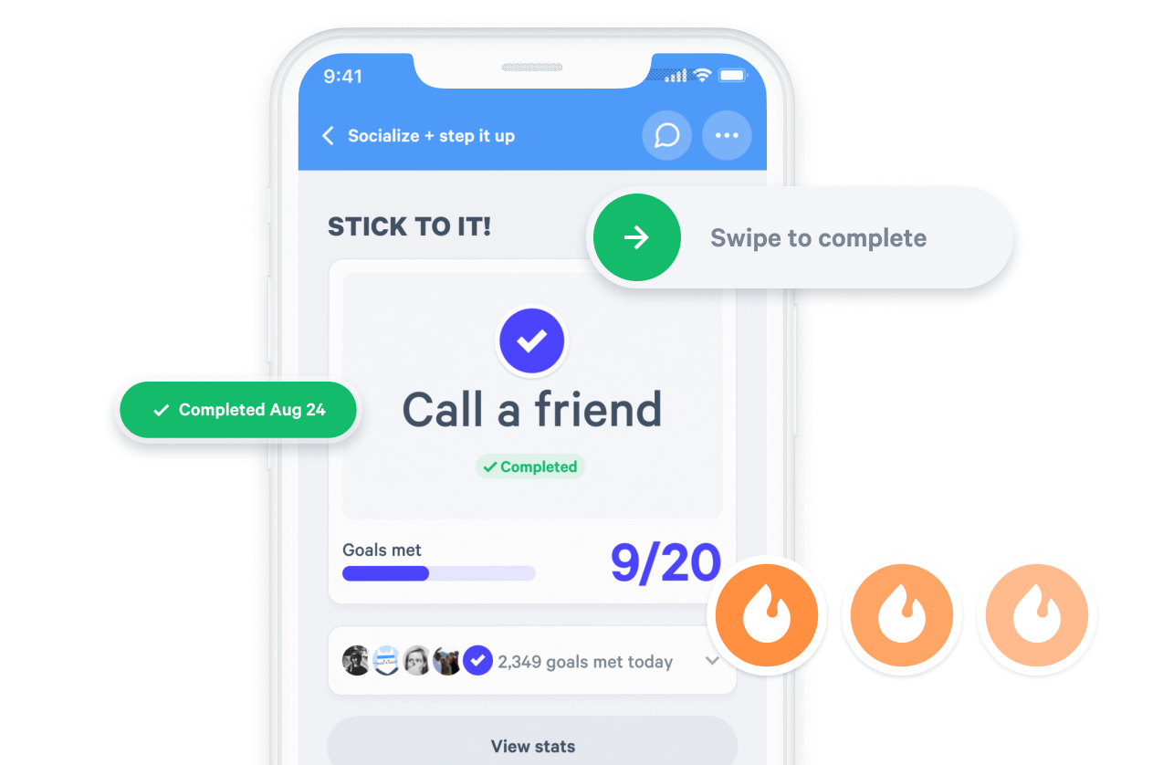 phone displaying stick to it module with daily goal to call a friend