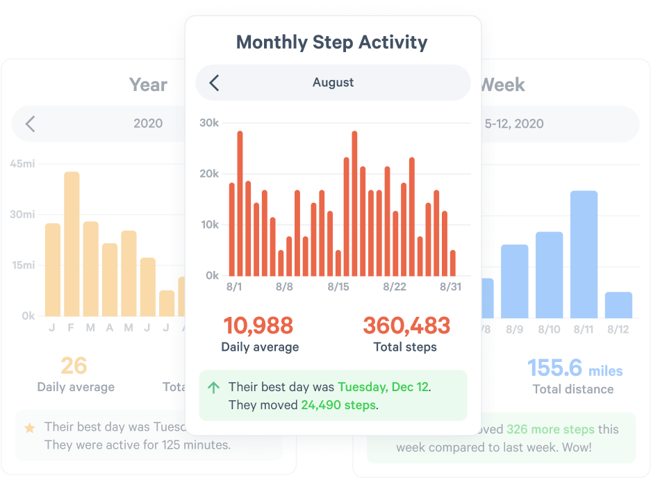 bar graph showing monthly step activity