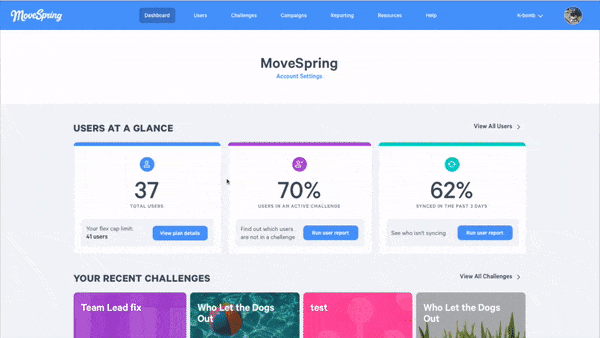 view of custom racetracks page in movespring web app