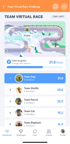 team virtual race map in movespring app