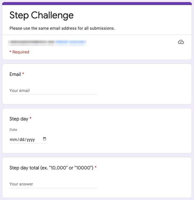 step challenge google form